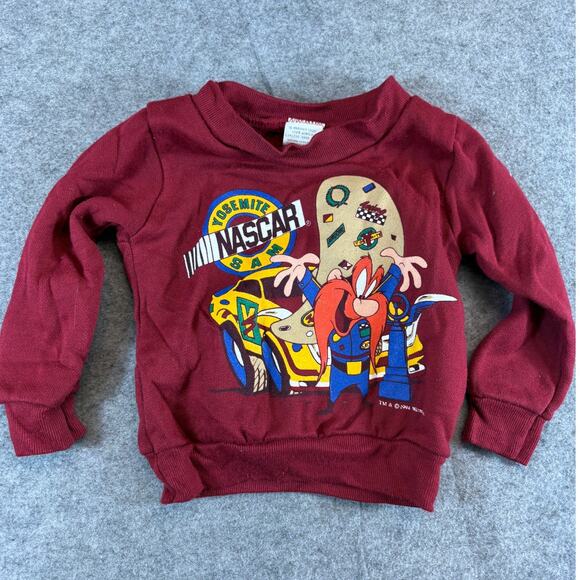 VINTAGE 90s NASCAR Racing Yosemite Sam Sweatshirt Toddler 2T Red Looney Tunes - Picture 1 of 7
